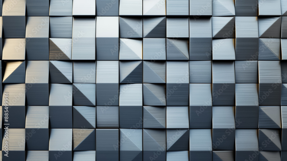 Abstract metal background with geometric patterns and metallic shine chrome and silver colors 