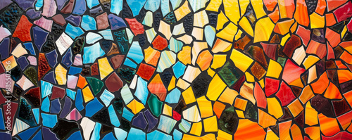 Colorful mosaic with abstract shapes and vivid hues, creating a bold and dynamic pattern that captures attention.