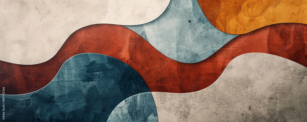 Modern art mural wallpaper background showcasing overlapping shapes and textures in a gradient color palette, forming a harmonious and fluid design. Modern art mural wallpaper background showcasing overlapping shapes and textures in a gradient color palette, forming a harmonious and fluid design.