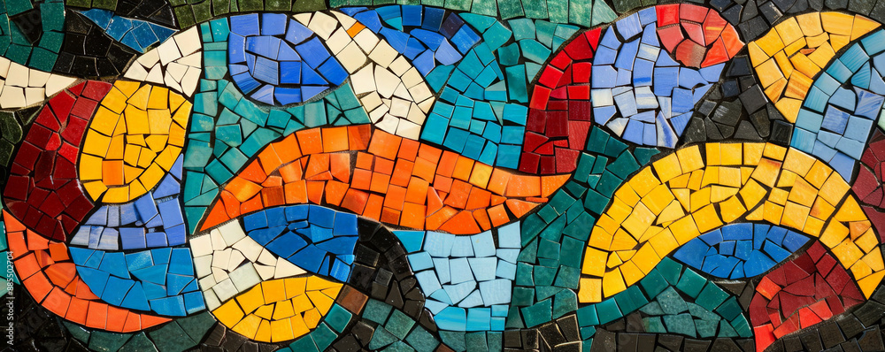 Obraz premium Colorful mosaic with a modern art influence, using a mix of colors and abstract shapes to create a bold and contemporary design.