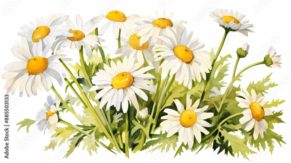 Fototapeta premium Watercolor daisies perfect for home decor, greeting cards, invitations, and branding materials.