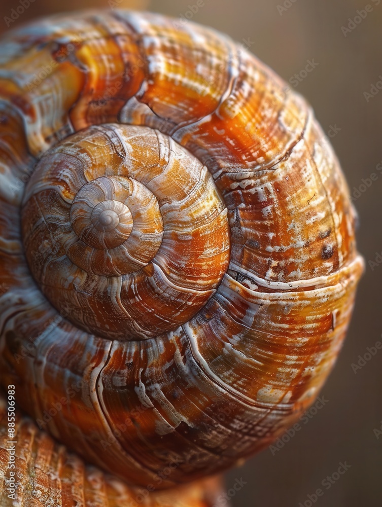 Highresolution macro image of a snail shell s spirals, highlighting its detailed patterns and texture, soft, diffused lighting Highresolution macro image of a snail shell s spirals, highlighting its detailed patterns and texture, soft, diffused lighting