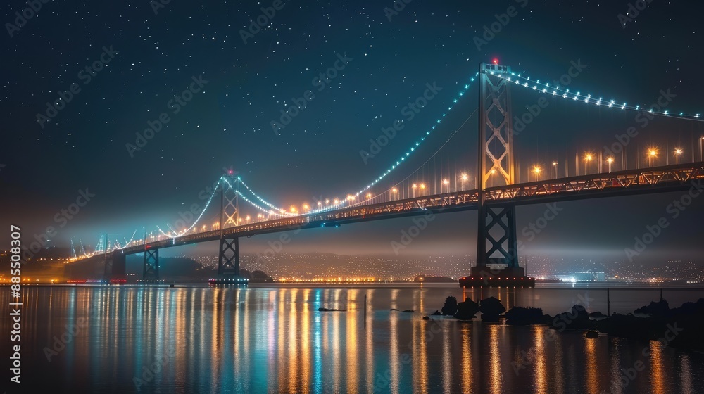 Fototapeta premium Bridge lit up against the night sky