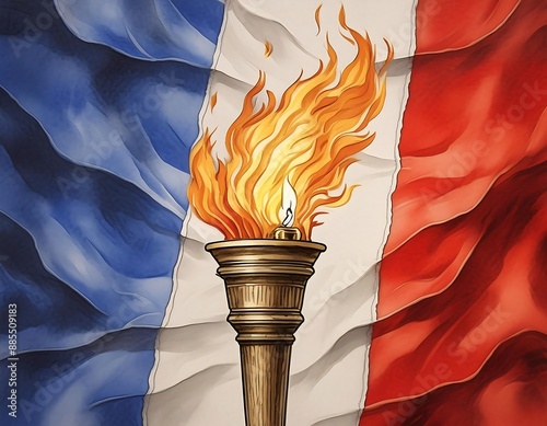 illustration olympic torch backdrop french flag