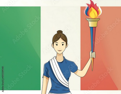 vector design olympic torchbearer french flag colors reflected torch flame photo