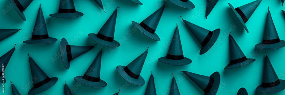 Abstract Halloween background with witch hat patterns in green and black magical and spooky Abstract Halloween background with witch hat patterns in green and black magical and spooky
