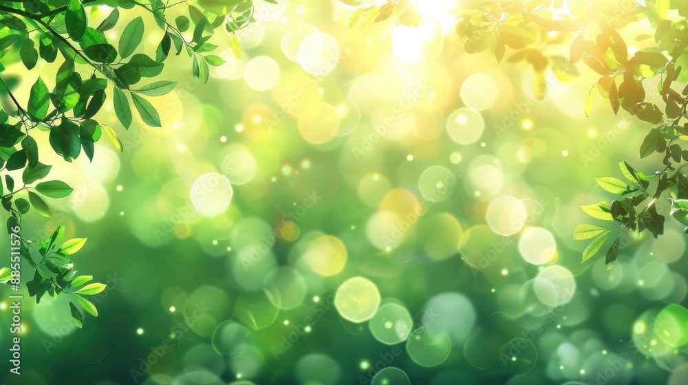 Abstract blurred foliage and summer sunlight on a green bokeh background Abstract blurred foliage and summer sunlight on a green bokeh background