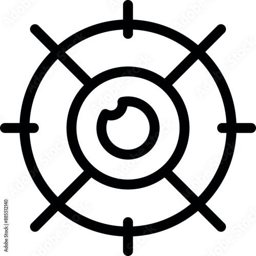 Simple icon of a crosshair focusing on an eye, representing concepts such as surveillance, tracking, and big brother