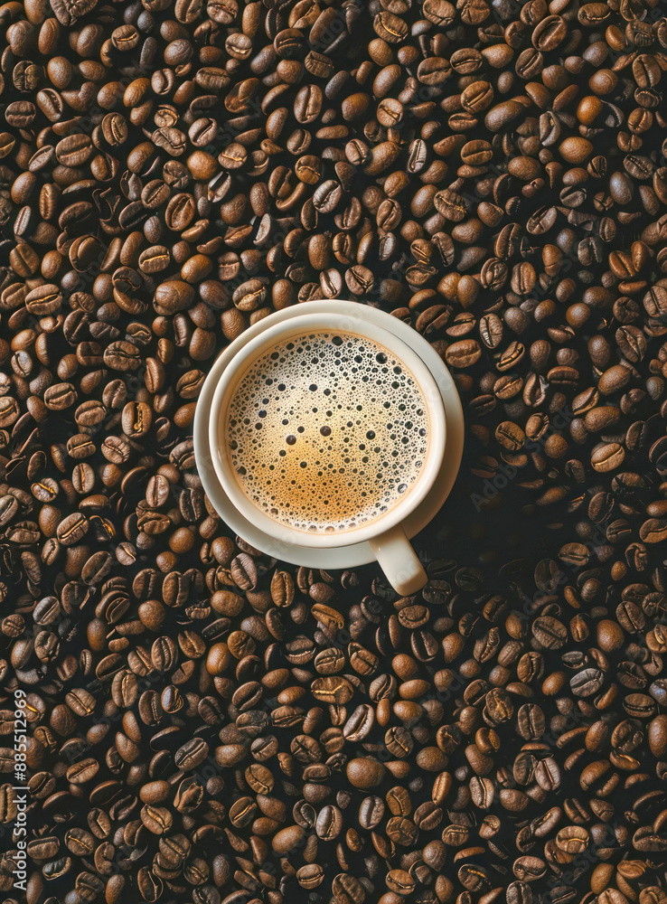 Naklejka premium cup of coffee with coffee beans