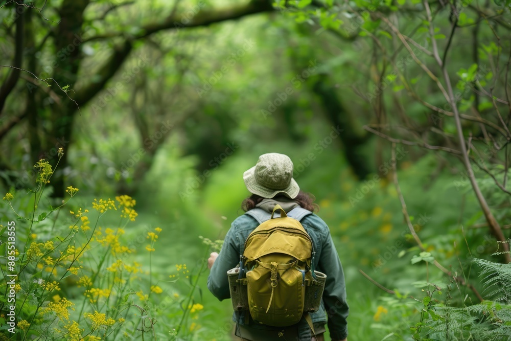 Person Foraging for Wild Herbs in Woodland Person Foraging for Wild Herbs in Woodland