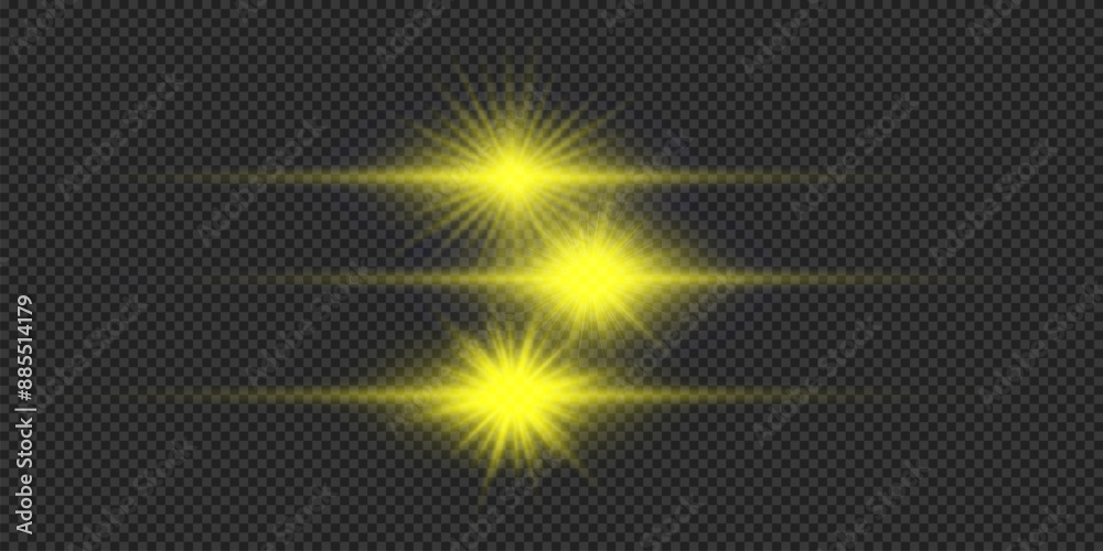 Set of yellow horizontal light effects of lens flares Set of yellow horizontal light effects of lens flares