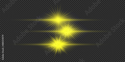 Set of yellow horizontal light effects of lens flares