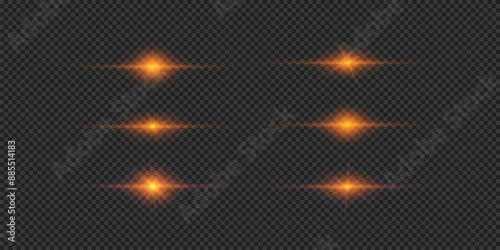 Set of orange horizontal light effects of lens flares