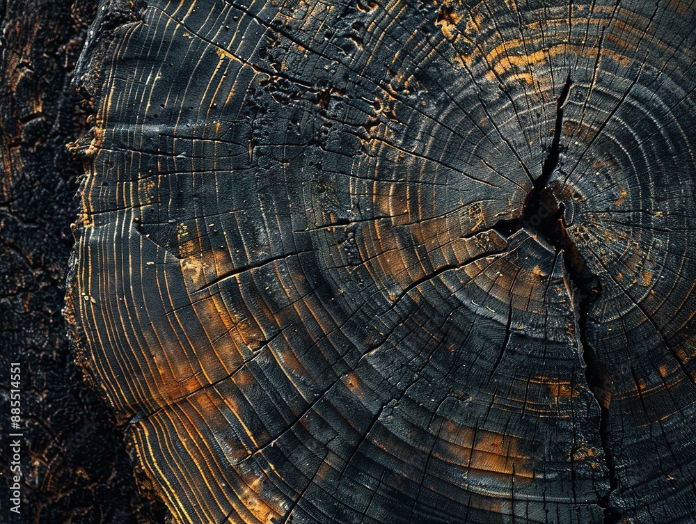 Fototapeta premium Detailed Image of Tree Rings with Fire Marks