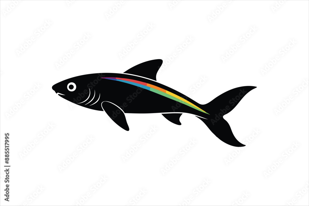 Albino Rainbow Shark fish silhouette black vector artwork illustration Albino Rainbow Shark fish silhouette black vector artwork illustration