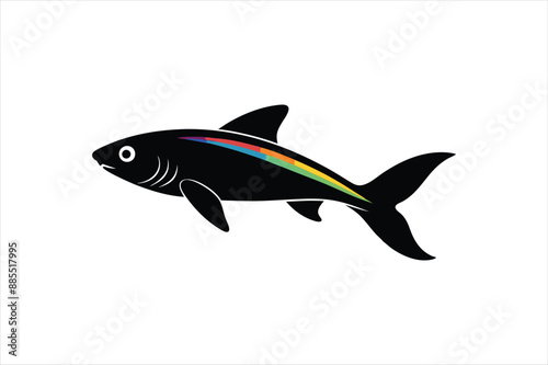 Albino Rainbow Shark fish silhouette black vector artwork illustration