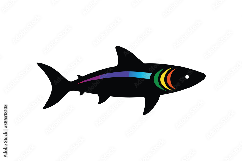 Albino Rainbow Shark fish silhouette black vector artwork illustration Albino Rainbow Shark fish silhouette black vector artwork illustration