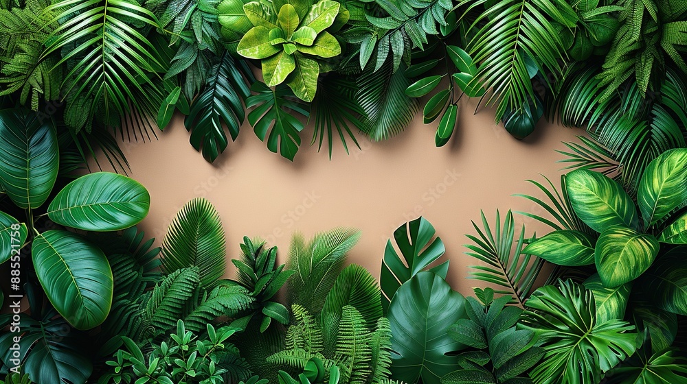 A green plant group on a pink background, with space for text on the left side A green plant group on a pink background, with space for text on the left side