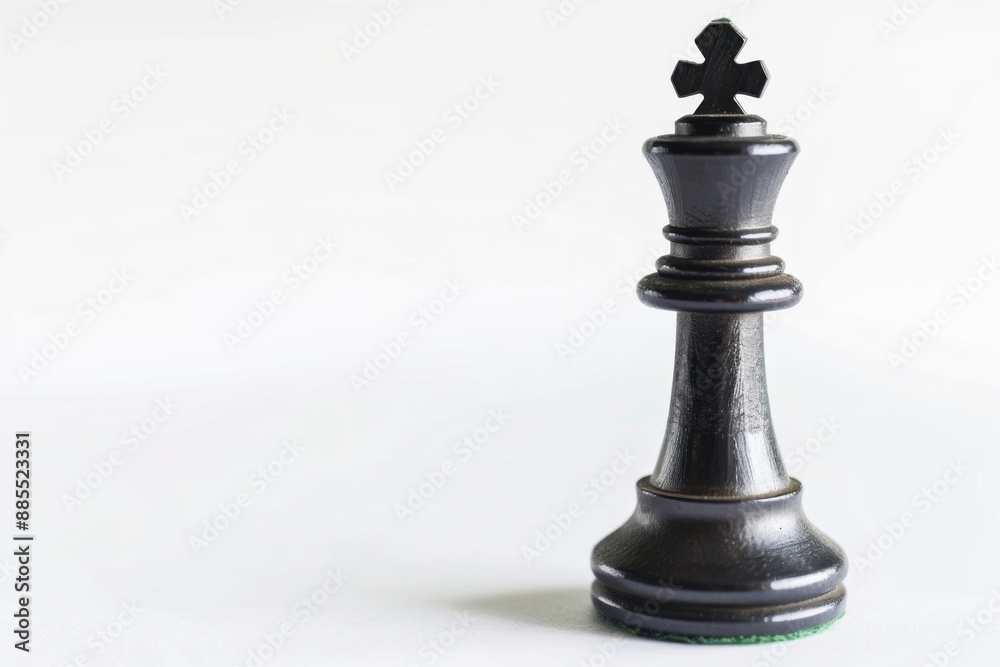 Close-up of a black chess king piece on a white background, symbolizing strategy, leadership, and decision making. Close-up of a black chess king piece on a white background, symbolizing strategy, leadership, and decision making.