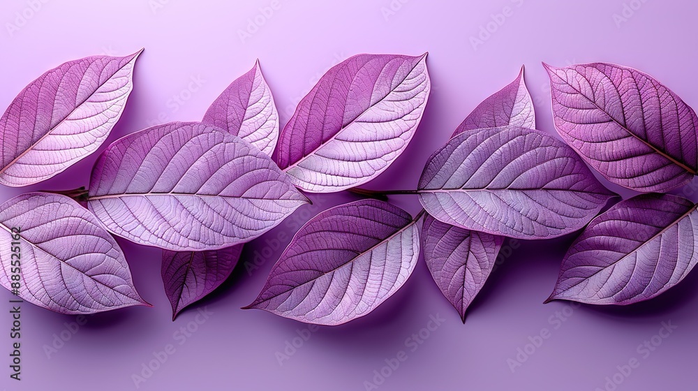 A collection of purple foliage resting atop a darkened background, featuring a prominent white streak dividing the scene A collection of purple foliage resting atop a darkened background, featuring a prominent white streak dividing the scene