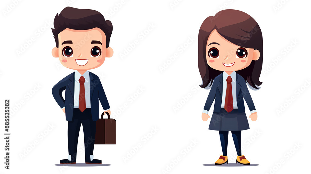 A lone, white background with a businessman and businesswoman for children A lone, white background with a businessman and businesswoman for children