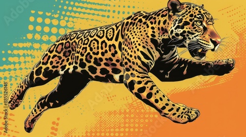 A jaguar leaping through the air, a graphic illustration. photo