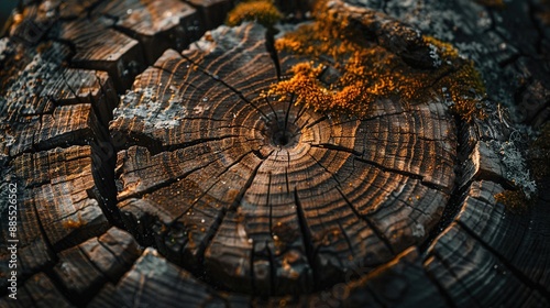 Close-up of a weathered tree trunk with detailed growth rings