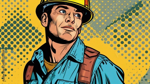 Construction Worker in Pop Art Style. photo