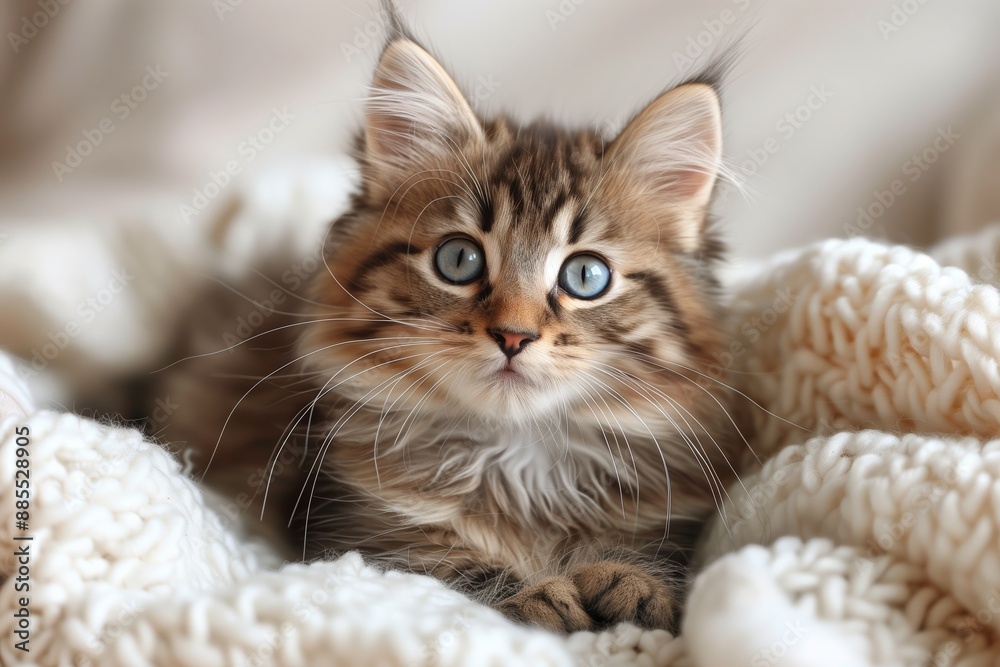 Obraz premium Adorable Smiling Gray Tabby Kitten with Blue Eyes