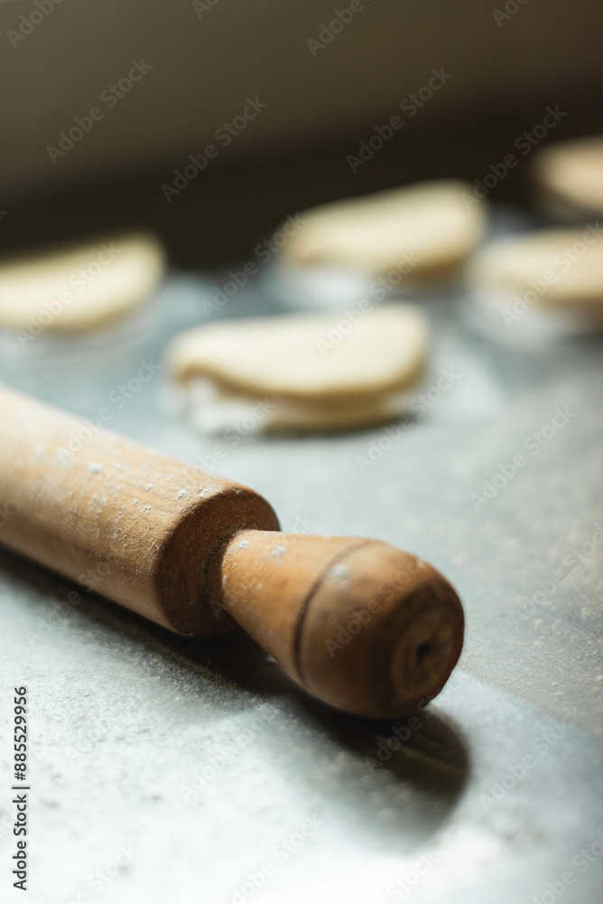 rolling pin, baos and flour rolling pin, baos and flour