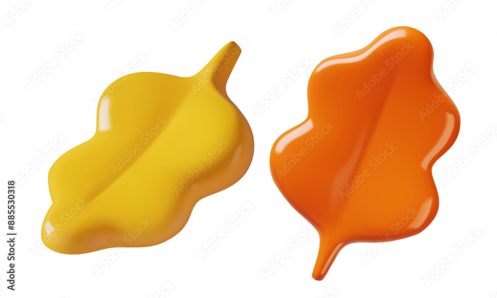 Autumn oak leaves 3d vector elements. Cute minimal red and yellow realistic icons. Autumn oak leaves 3d vector elements. Cute minimal red and yellow realistic icons.