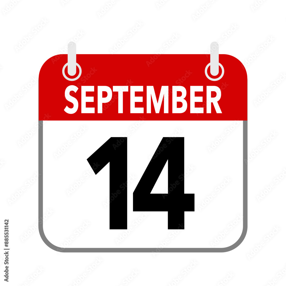 14 September, calendar date icon on white background. 14 September, calendar date icon on white background.