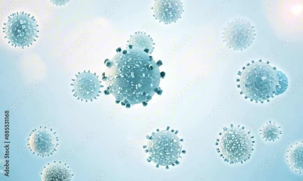 Abstract visualization of probiotics and gram positive bacteria mixed with various virus shapes set against a light background Abstract visualization of probiotics and gram positive bacteria mixed with various virus shapes set against a light background