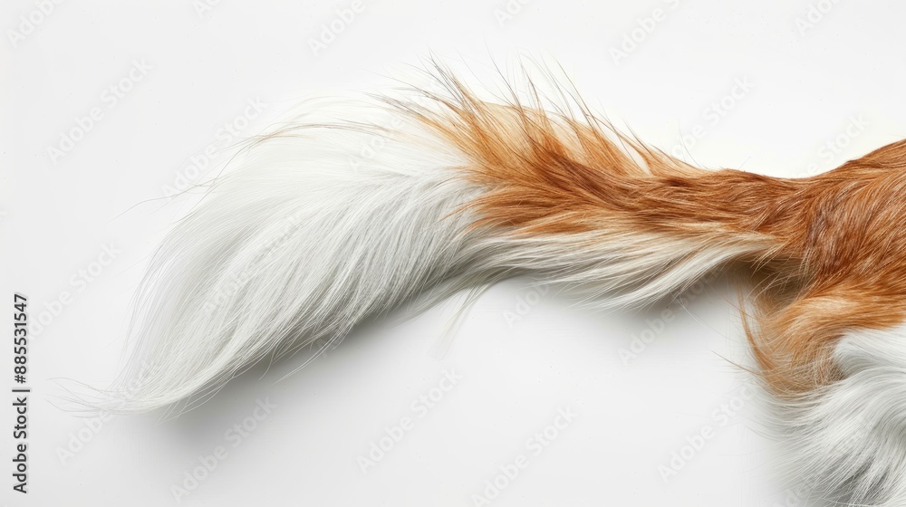 Red and white dog tail on a white background Red and white dog tail on a white background