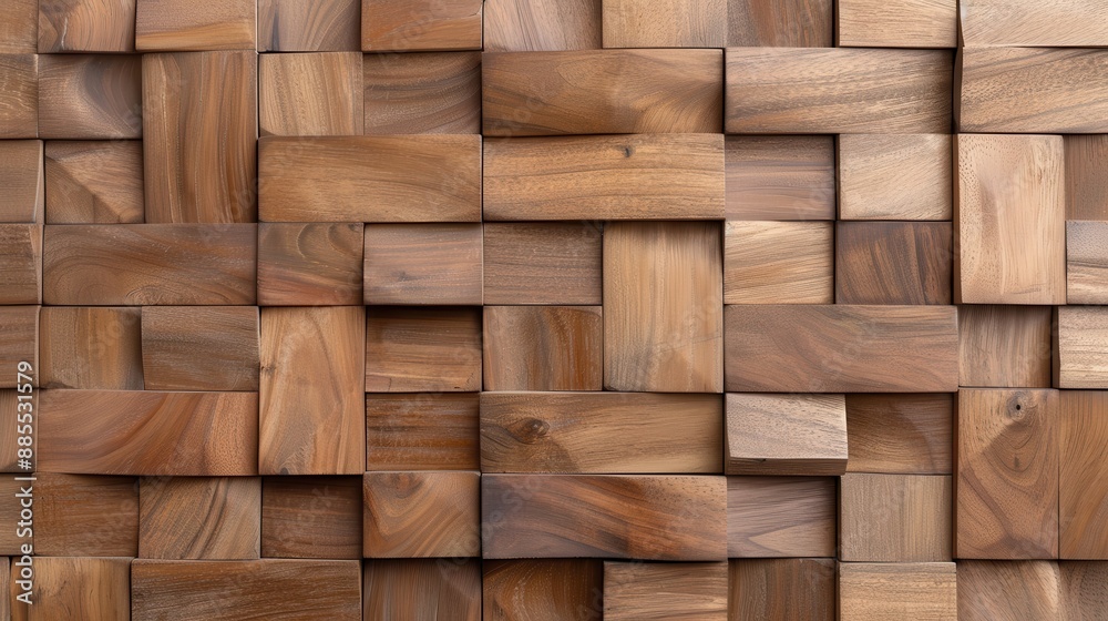 A wooden wall with a pattern of wood blocks A wooden wall with a pattern of wood blocks