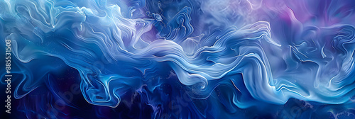 Fluid abstract backgrounds, swirling patterns of blues and purples, giving the impression of a deep, endless ocean wave, photorealistic, digitally rendered to capture