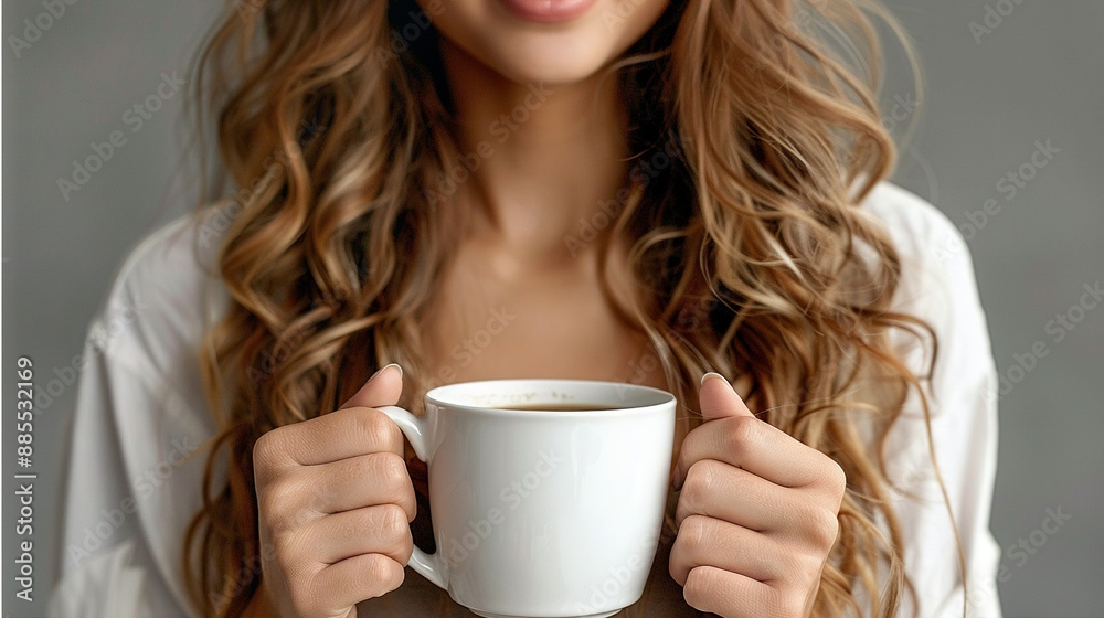   A close-up of a person holding a cup of coffee and smiling towards the camera