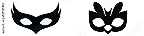 Mask superhero carnival villain or burgar vector icon set. Black masquerade costume eye mask silhouette hidden person face. Simple design incognito party masque shape vector illustration. eps 10