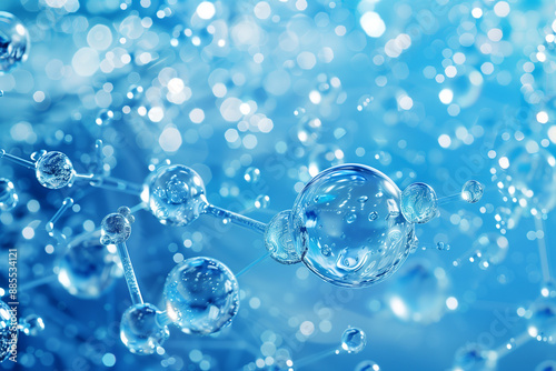 Wallpaper Mural Blue colored abstract background with a close up of molecule structures, highlighting the clarity and purity of water. The structure of the molecule is visible, showcasing the bonds between the atoms Torontodigital.ca