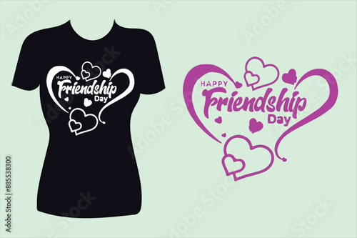 Happy Friendship day colorful typography vector illustration with cute hearts and friendship day t shirt art.