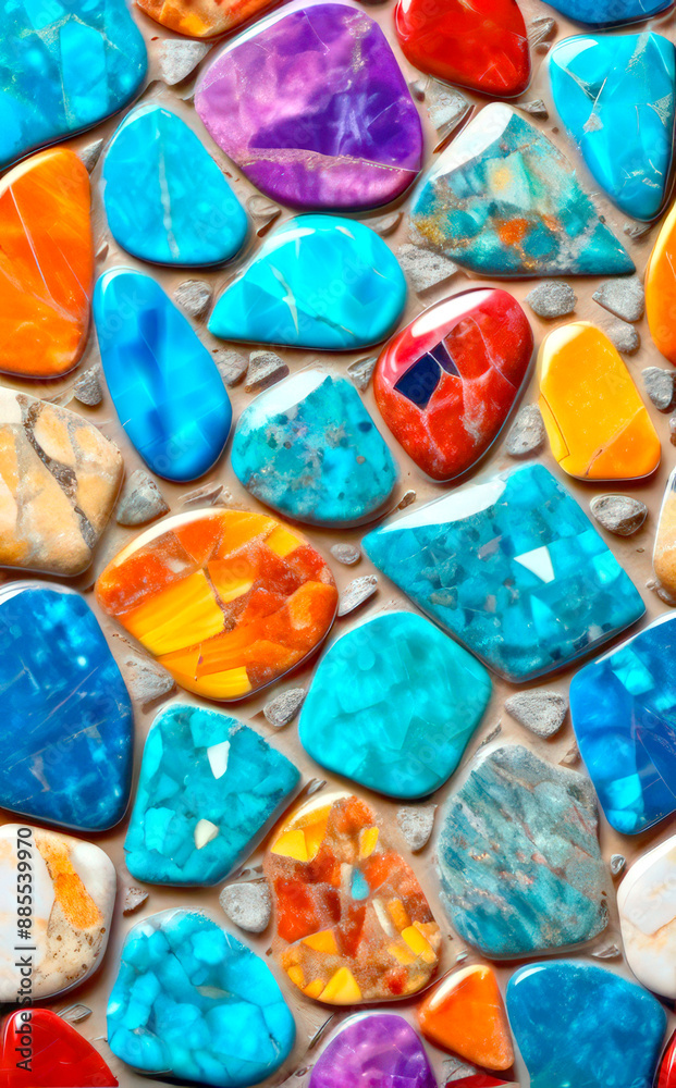 vertical image of a mosaic made of bright multicolored natural stones vertical image of a mosaic made of bright multicolored natural stones