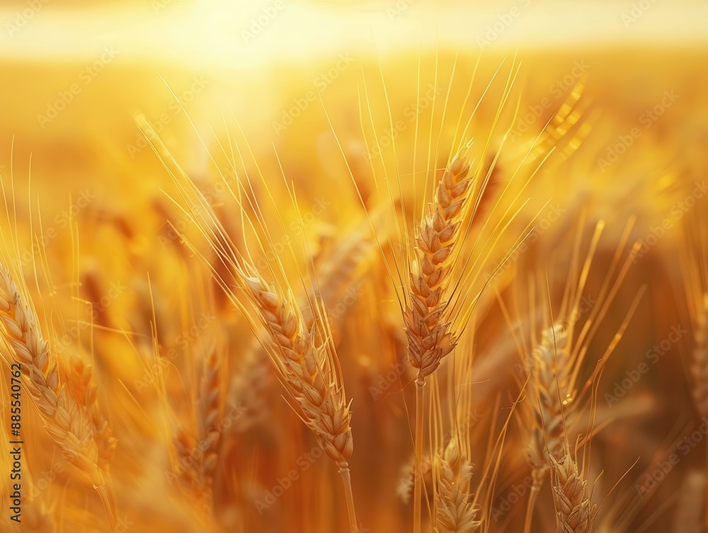 golden wheat field at sunset closeup of ripe ears swaying in breeze warm light bathes landscape creating serene and idyllic rural scene golden wheat field at sunset closeup of ripe ears swaying in breeze warm light bathes landscape creating serene and idyllic rural scene