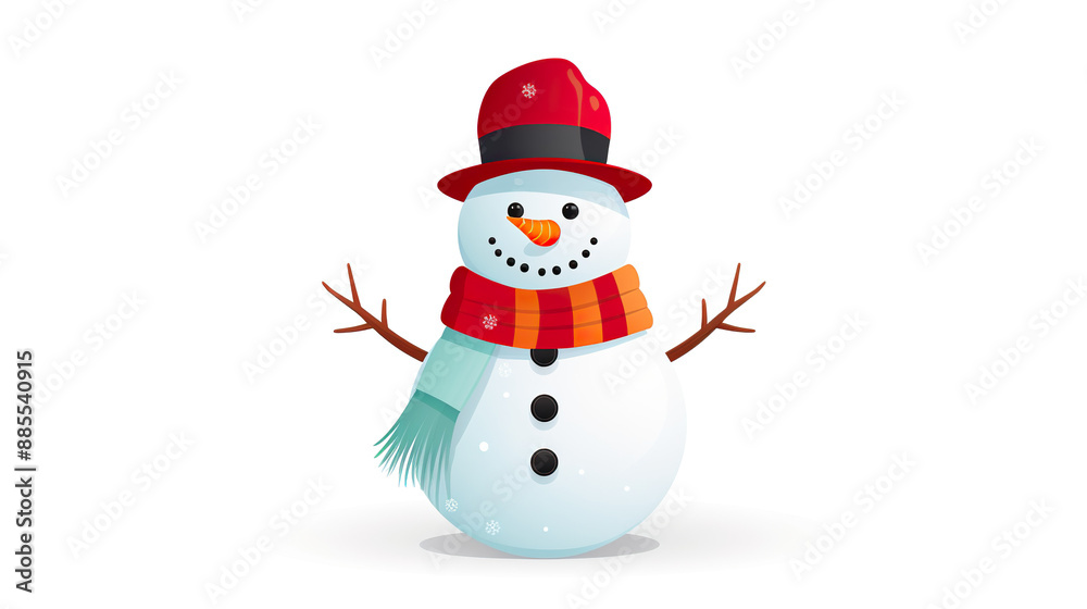 White background with a lonely snowman wearing a hat and scarf White background with a lonely snowman wearing a hat and scarf