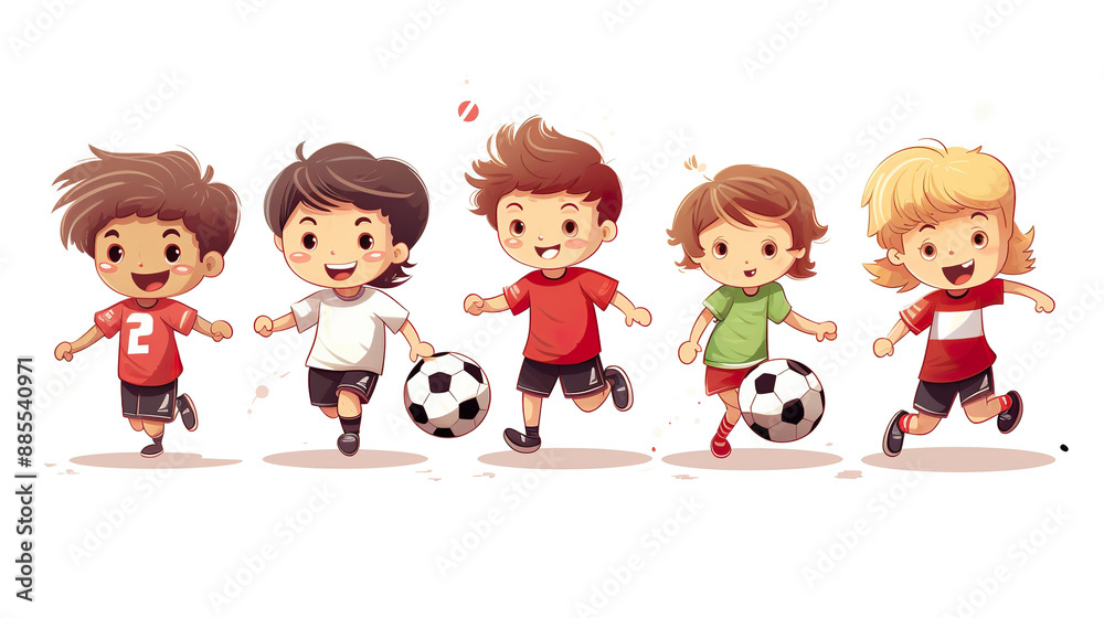 kids playing soccer in a different stance, isolated on a white background kids playing soccer in a different stance, isolated on a white background