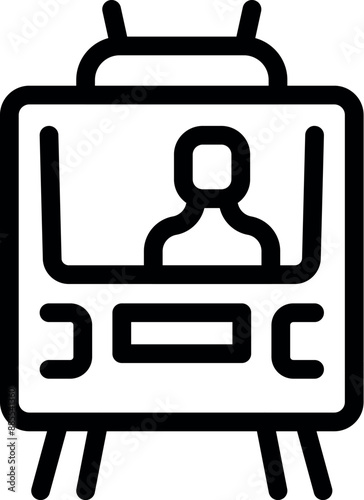 Outline icon of a tram driver driving a public transportation train seen from the front