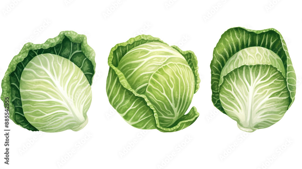Obraz premium Cute cabbage isolated in watercolor on a stark white background