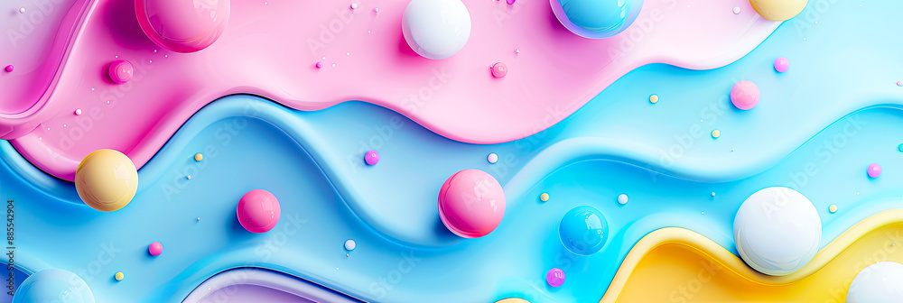 Bunte 3 D Kugeln und Wellen als Hintergrund Bunte 3 D Kugeln und Wellen als Hintergrund