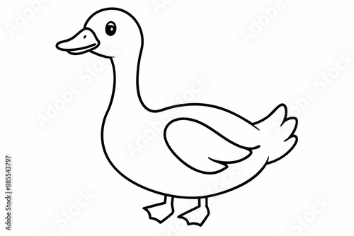 Cute Geese Playing by River Line Art Vector Illustration