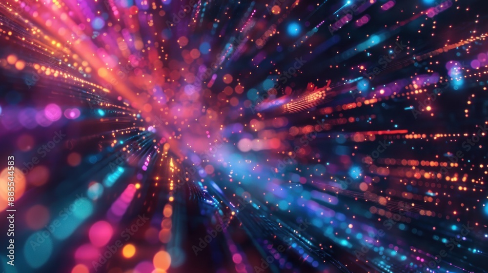Fototapeta premium Glowing neon lights particle burst abstract background