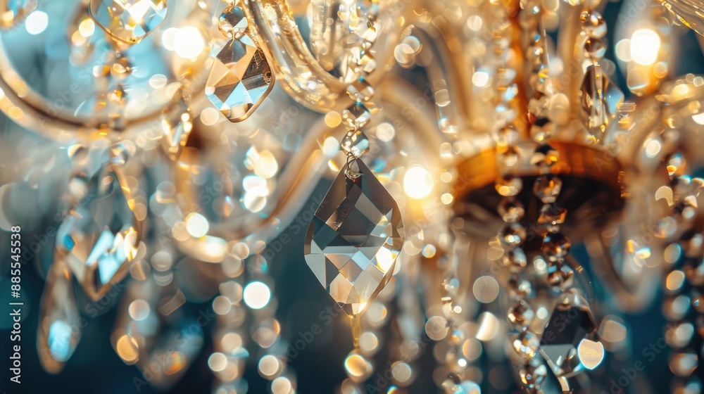 Close up of a stunning crystal chandelier with space for text Close up of a stunning crystal chandelier with space for text